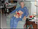 Mom with new pajamas & teddy bear